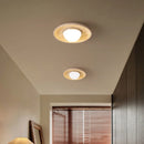 GobekUsa Acrylic LED Ceiling Lamp Yellow Travertine Wood Canopy Wabi Sabi Style