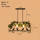 GobekUsa Iron Bird Cage Chandelier with Green Leaf Decoration and LED Lamps