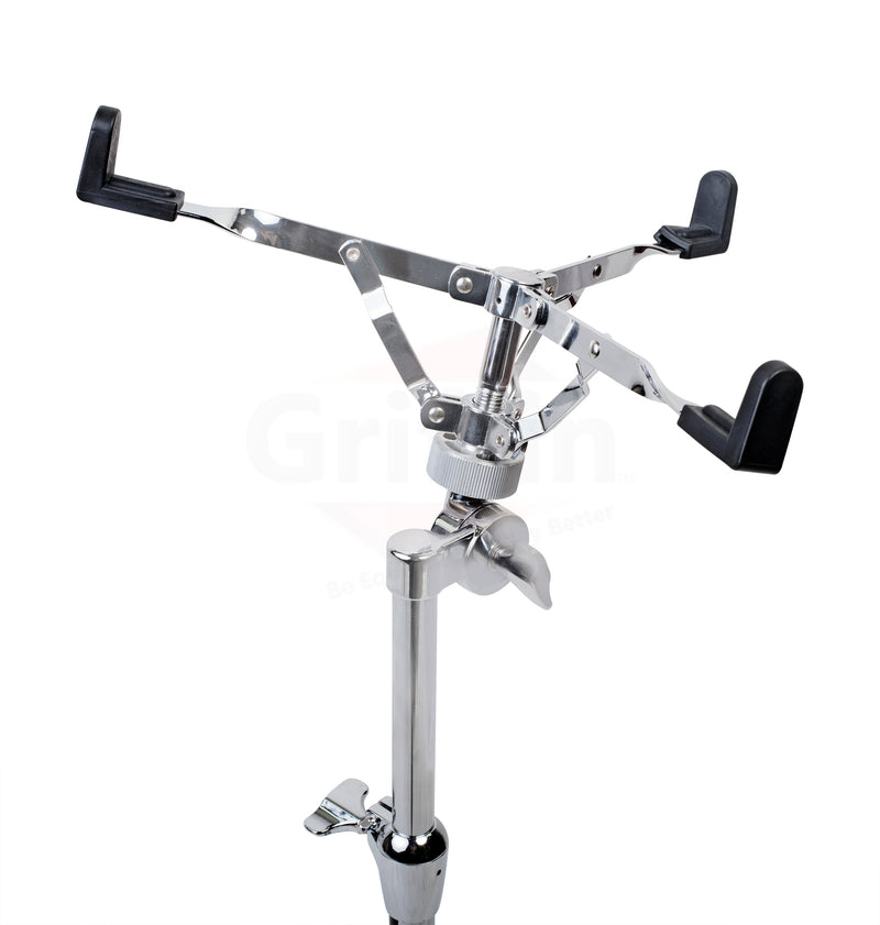 2-PACK- Concert Stand Up Snare Drum Stands by GRIFFIN | Tall Adjustable Chrome Height Stand For Drummers Percussion Practice Pads & Drums | Extended Height Drum Hardware Mount Holder With Basket Clamp