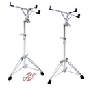 2-PACK- Concert Stand Up Snare Drum Stands by GRIFFIN | Tall Adjustable Chrome Height Stand For Drummers Percussion Practice Pads & Drums | Extended Height Drum Hardware Mount Holder With Basket Clamp