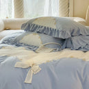GobekUsa Lace Embroidery Princess Bedding Set - Duvet Cover, Sheet, Pillowcases - Blue Pink Purple