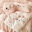 GobekUsa Cartoon Rabbit Applique Embroidery Bedding Set with Velvet Fleece for Cozy Comfort
