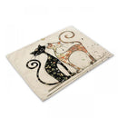 GobekUsa Black Cat Linen Placemat Set for Dining Table & Kitchen Decor