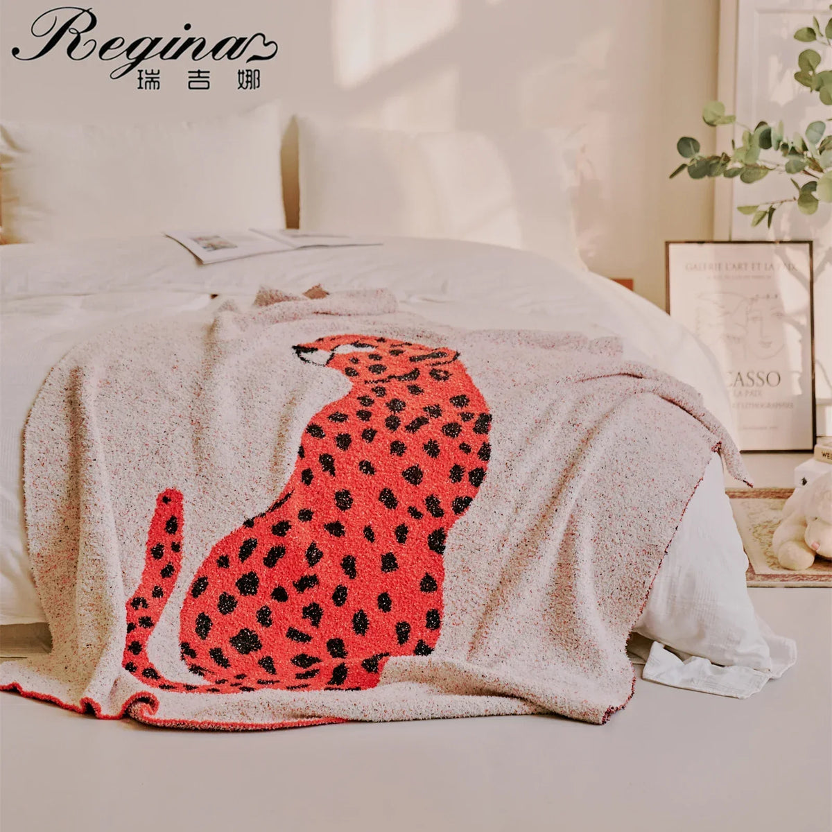 GobekUsa Hairy Furry Leopard Pattern Blanket