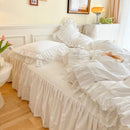 GobekUsa Korean Princess Style Double Ruffle Bedding Set for Queen King Bed