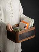 GobekUsa Black Walnut Wood Desktop Organizer Box - Multi-functional Office & Makeup Case