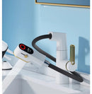 GobekUsa LED Basin Faucet Pull Out White Gold Water Mixer Sink Tap