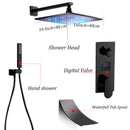 GobekUsa LED Black Wall Mounted Shower Faucet Set with Rainfall Shower Head