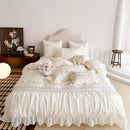 GobekUsa Flowers Embroidery Princess Wedding Lace Bedding Set 1200TC Cotton Duvet Cover Flat Sheet Pillowcases