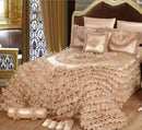 GobekUsa Luxe Champagne Jacquard Lace Bedspread Set with Pillowcases