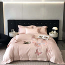 GobekUsa Butterfly Embroidery Bedding Set: King/Queen/Ru Size Bed Linens, Sheet, Pillowcase, Comforter Cover
