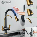 GobekUsa Gourmet Pull Out Black Gold Kitchen Faucet with Sprayer Mixer Swivel Sink Tap