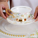 GobekUsa Gold Flowers Pattern Ceramic Cup & Saucer Set for Elegant Dining Experience