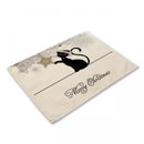 GobekUsa Black Cat Linen Placemat Set for Dining Table & Kitchen Decor