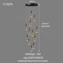 GobekUsa Crystal Chandelier LED Staircase Lamp for Elegant Living Room, Kitchen, and Restaurant