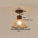 GobekUsa Amber Ice Crack Glass Wood Ceiling Light - Nordic Modern LED Fixture
