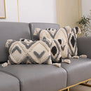GobekUsa Grey Geometric Tufted Cushion Cover with Fringe, Home & Car Decor Pillow Cover