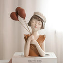 GobekUsa Balloon Girl Bust Vase and Tray Set - Modern Resin Sculptures for Living Room Decor