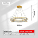 GobekUsa Golden Crystal Chandelier: Nordic Modern Luxury LED Hanging Halo for Living Room