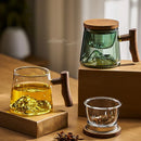 GobekUsa Glass Tea Cup Set with Wood Handle: High Quality & Heat Resistant Puer Cups
