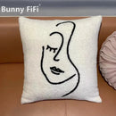 GobekUsa Lambswool Face Cushion Cover 45x45 Beige White Abstract Art Pillowcase
