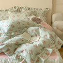 GobekUsa Lace Ruffles Floral Velvet Patchwork Duvet Cover Bedding Set