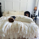 GobekUsa Lace Ruffles Velvet Wedding Bedding Set with Carved Details