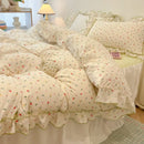 GobekUsa Lace Bedding Set: Printed Design, Single Queen Size, Cozy Quilt Cover, Fitted Sheet, 2 Pillowcases