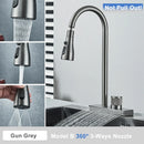 GobekUsa Black Rainwater Kitchen Faucet Flexible Pull Out 3 Way Nozzle Mixer Tap