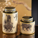 GobekUsa Leopard Pattern Tank Ceramic Storage Jar with Lid for Jewelry and Cosmetics