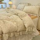GobekUsa Lace Bedding Set: Printed Design, Single Queen Size, Cozy Quilt Cover, Fitted Sheet, 2 Pillowcases
