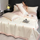 GobekUsa Bowknot Embroidered Summer Bedding Set - Soft & Skin-friendly Quilt, Duvet, Pillowcases