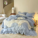 GobekUsa Lace Embroidery Princess Bedding Set - Duvet Cover, Sheet, Pillowcases - Blue Pink Purple