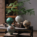 GobekUsa Green Ceramic Spherical Vase Geometric Lattice Design Home Decor Accessory