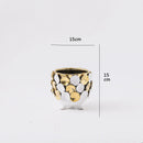 GobekUsa Geometric Gold Leaf Relief Ceramic Vase - Elegant Hand-Appliqued Flower Pot Home Decor