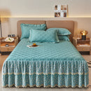 GobekUsa Cotton Lace Ruffles Quilted Bed Skirt Set with Pillowcases