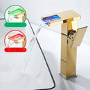 GobekUsa LED Waterfall Basin Faucet Brass Temperature Colors Change Mixer Tap