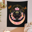 GobekUsa Cat Witch Moon Star Tapestry Wall Hanging - Trippy Psychedelic Wall Decor