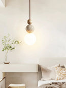 GobekUsa Cream Style LED Pendant Lamp for Bedroom, Stone Wood Design