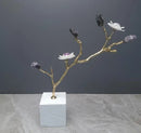 GobekUsa Crystal Flower Tree Sculpture: Golden Branches with Marble Base