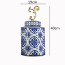 GobekUsa Blue & White Porcelain Covered Vase Jar: Retro Chinese Home Decor Flower Arrangement & Organization