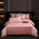 GobekUsa Golden Jacquard Cotton Lace Bedding Set - Silky Soft Duvet Cover, Flat Sheet, Pillowcase