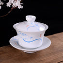 GobekUsa Blue & White Porcelain Gaiwan Tea Set Puer Tea Cups Soup Bowl with Lid