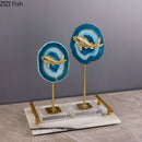 GobekUsa Blue Agate Golden Fish Statue on Crystal Base - Modern Room Decor