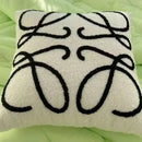 GobekUsa Lambswool Face Embroidered Cushion Cover 45x45 - Beige White Abstract Art Pillowcase