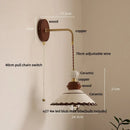 GobekUsa Ceramic LED Wall Light Copper Pull Chain Wood Base Modern Bedside Lamp