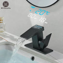 GobekUsa Brass Waterfall Bathroom Faucet Basin Taps with Temperature Display