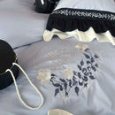 GobekUsa Flowers Embroidery Ruffles Cotton Bedding Set with Duvet Cover, Sheet, Pillowcases