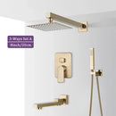 GobekUsa Brushed Gold Shower Faucet Set 2/3 Way Rainfall Bathtub Mixer Wall Mounted Box