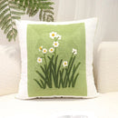 GobekUsa Green Embroidered Cotton Cushion Cover, Rustic Throw Pillowcase for Living Room Sofa